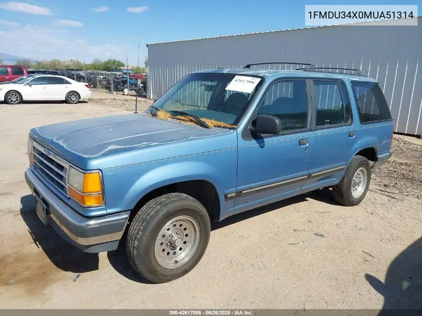 1991 Ford Explorer VIN: 1FMDU34X0MUA51314 Lot: 42617006