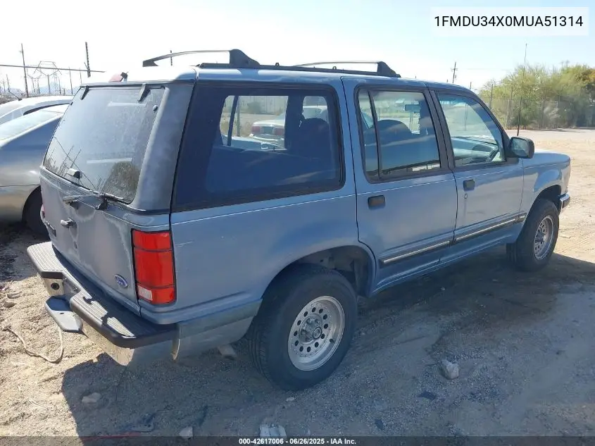 1991 Ford Explorer VIN: 1FMDU34X0MUA51314 Lot: 42617006
