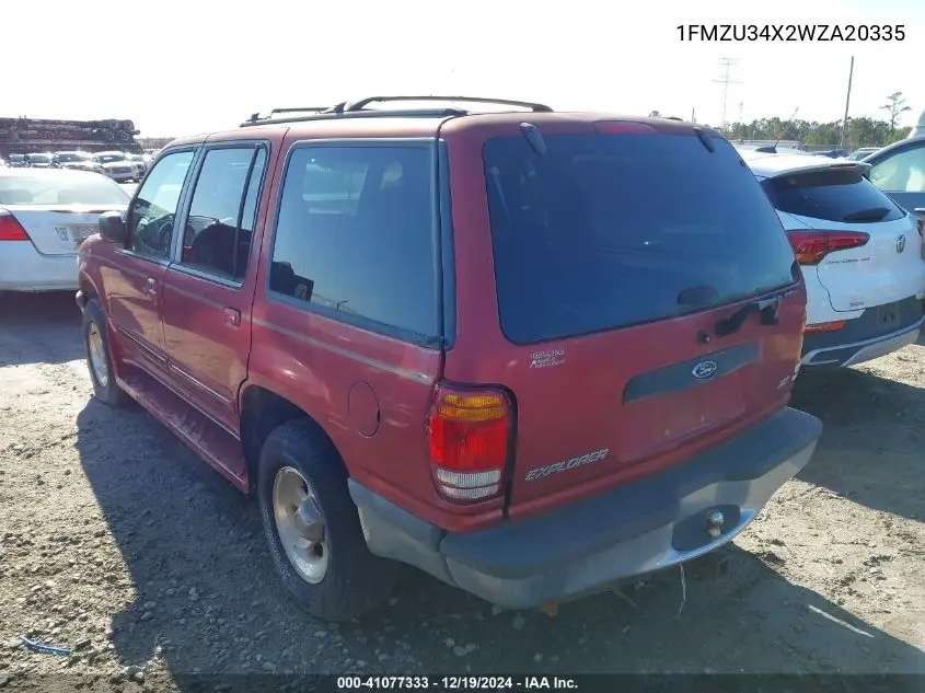 1998 Ford Explorer VIN: 1FMZU34X2WZA20335 Lot: 41077333