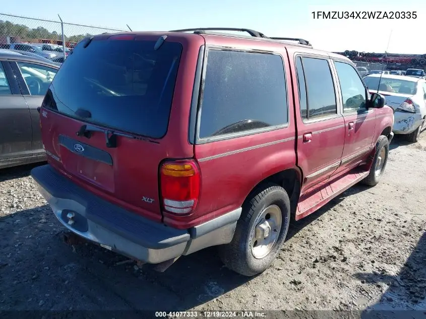 1998 Ford Explorer VIN: 1FMZU34X2WZA20335 Lot: 41077333