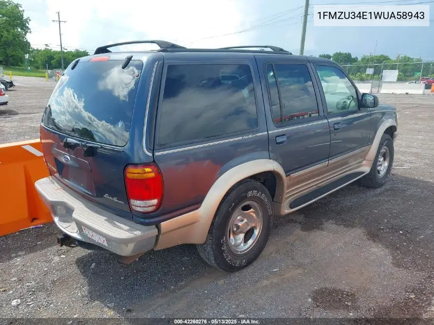 1998 Ford Explorer Eddie Bauer/Limited/Xl/Xlt VIN: 1FMZU34E1WUA58943 Lot: 42260276