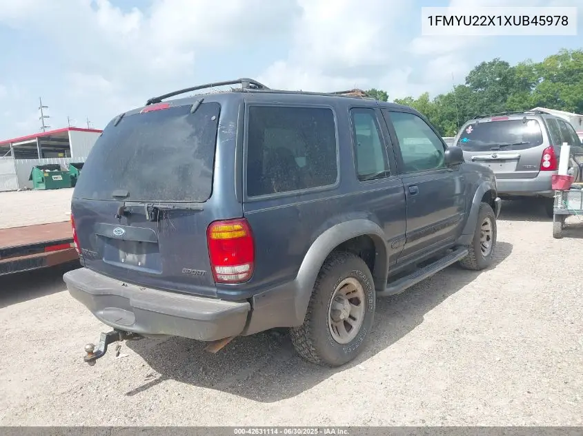 1999 Ford Explorer Sport VIN: 1FMYU22X1XUB45978 Lot: 42631114