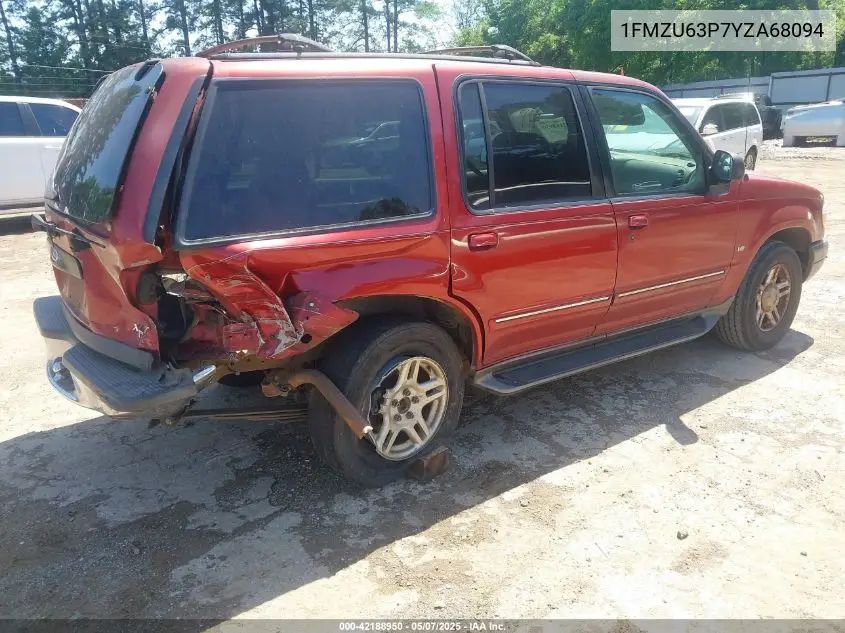 2000 Ford Explorer Xlt VIN: 1FMZU63P7YZA68094 Lot: 42188950