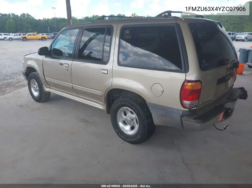 2000 Ford Explorer Xlt VIN: 1FMZU63X4YZC07906 Lot: 42190930