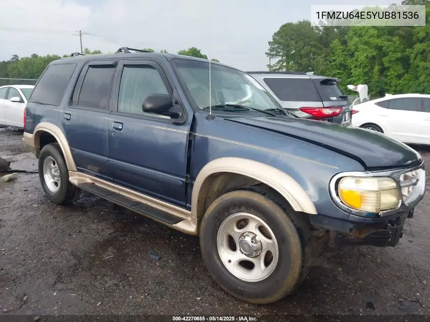 2000 Ford Explorer Eddie Bauer VIN: 1FMZU64E5YUB81536 Lot: 42270655