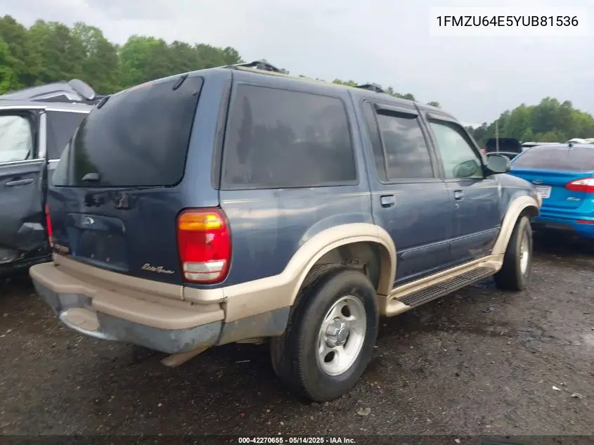 2000 Ford Explorer Eddie Bauer VIN: 1FMZU64E5YUB81536 Lot: 42270655