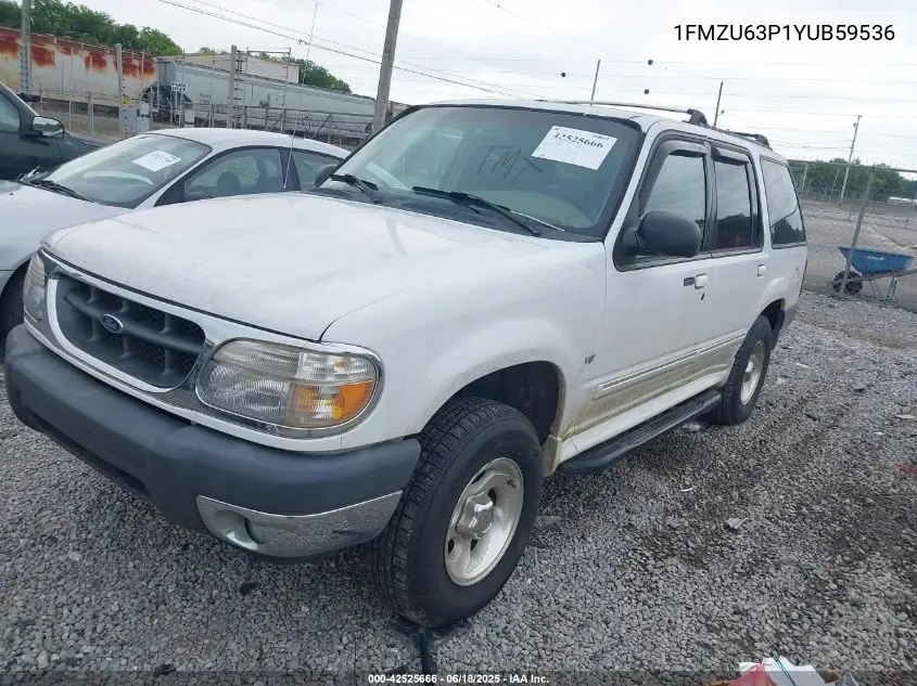 2000 Ford Explorer Xlt VIN: 1FMZU63P1YUB59536 Lot: 42525666