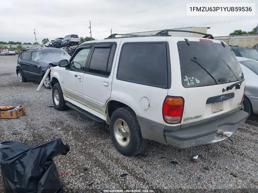 2000 Ford Explorer Xlt VIN: 1FMZU63P1YUB59536 Lot: 42525666