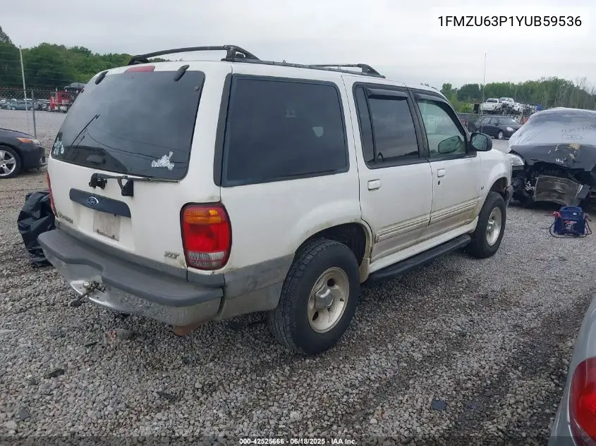 2000 Ford Explorer Xlt VIN: 1FMZU63P1YUB59536 Lot: 42525666