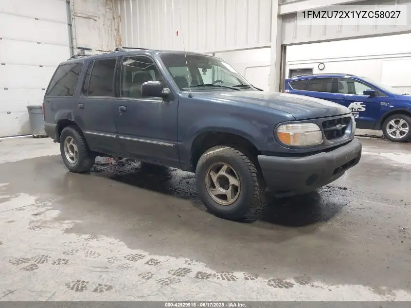 2000 Ford Explorer Xls VIN: 1FMZU72X1YZC58027 Lot: 42529915