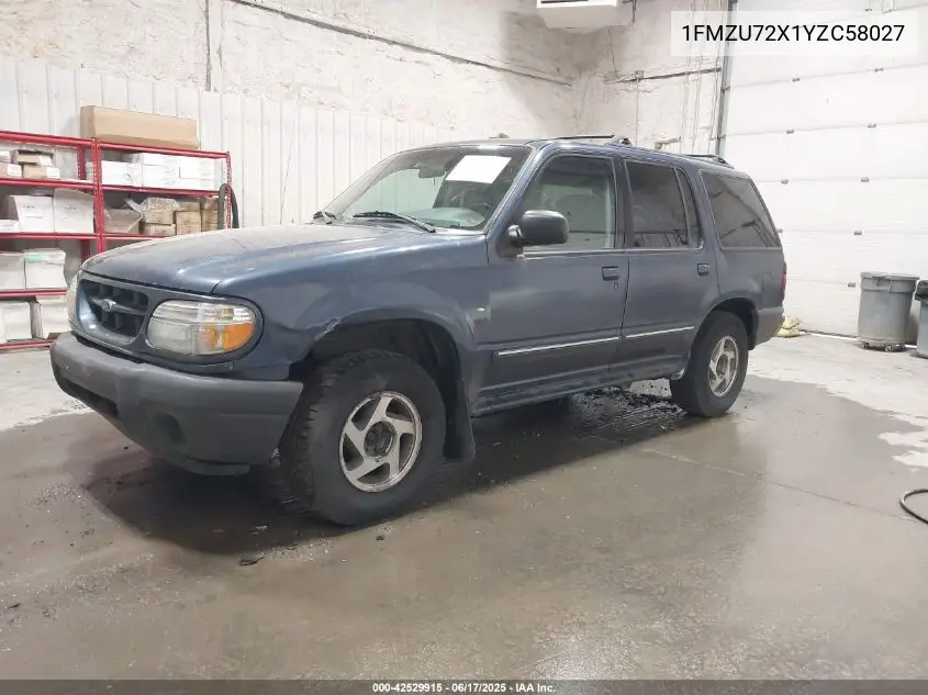 2000 Ford Explorer Xls VIN: 1FMZU72X1YZC58027 Lot: 42529915