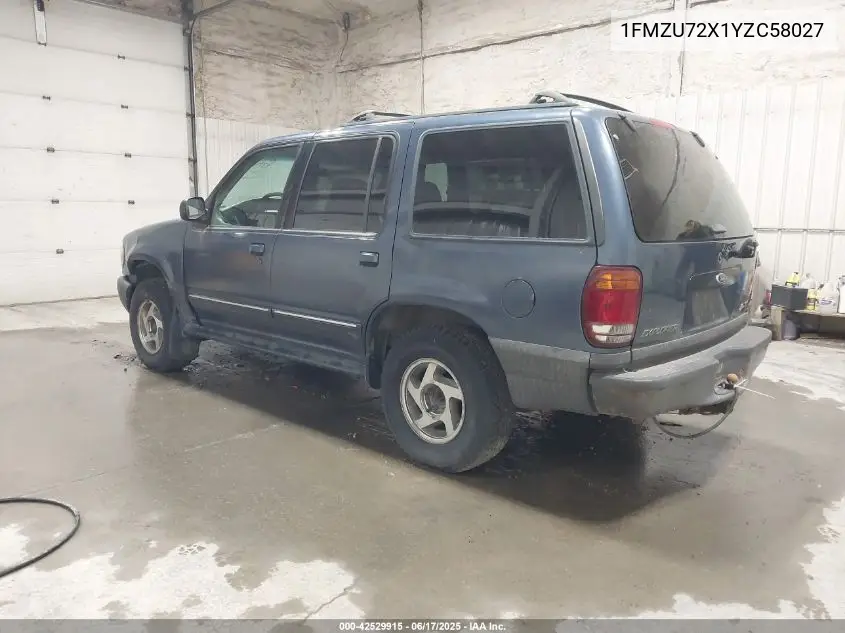 2000 Ford Explorer Xls VIN: 1FMZU72X1YZC58027 Lot: 42529915
