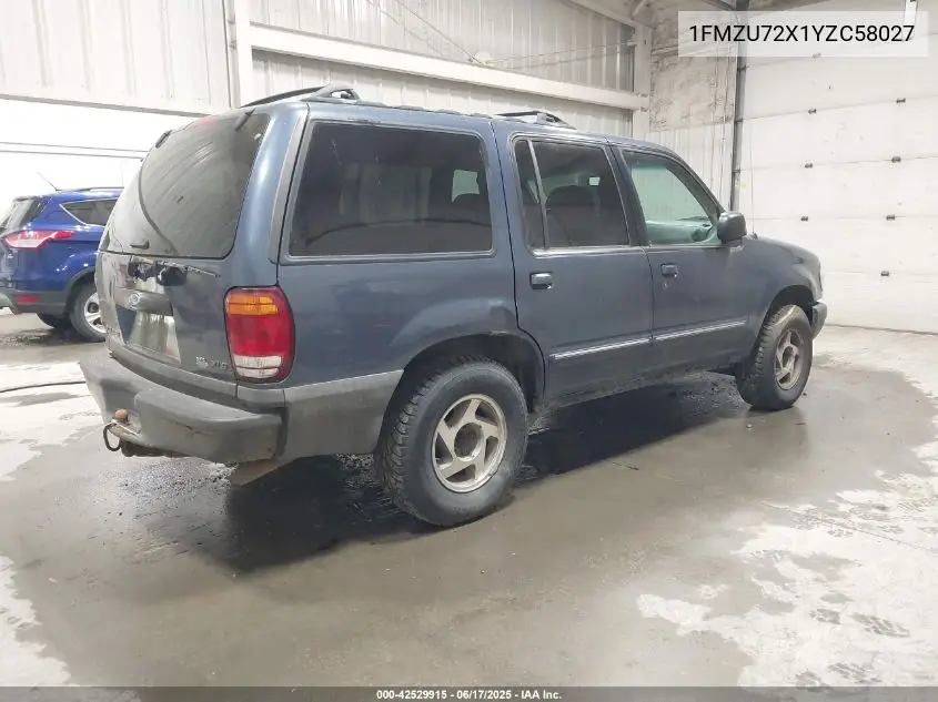 2000 Ford Explorer Xls VIN: 1FMZU72X1YZC58027 Lot: 42529915