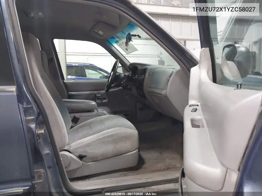 2000 Ford Explorer Xls VIN: 1FMZU72X1YZC58027 Lot: 42529915