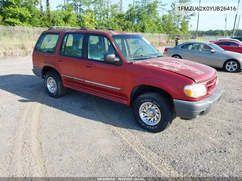 2000 Ford Explorer Xls VIN: 1FMZU62X0YUB26416 Lot: 42565532
