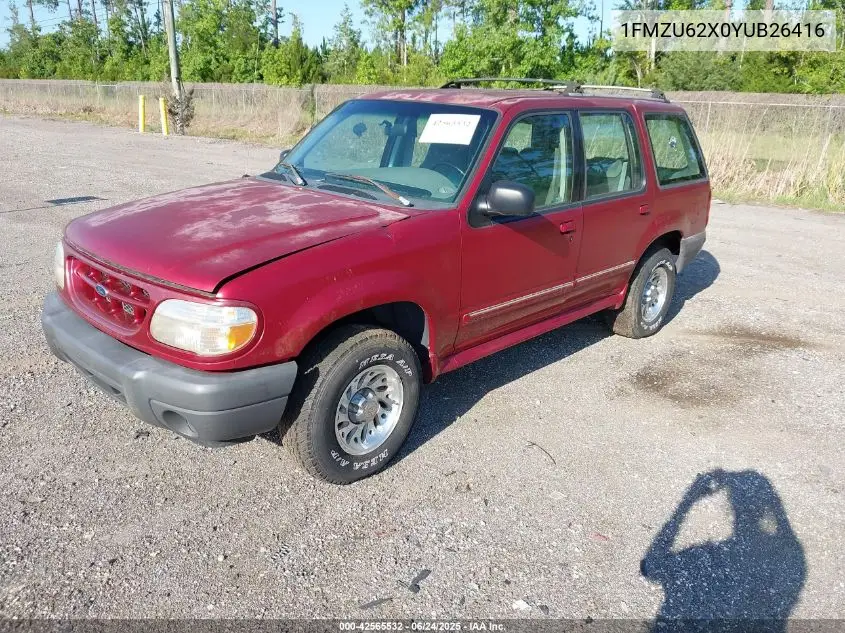2000 Ford Explorer Xls VIN: 1FMZU62X0YUB26416 Lot: 42565532
