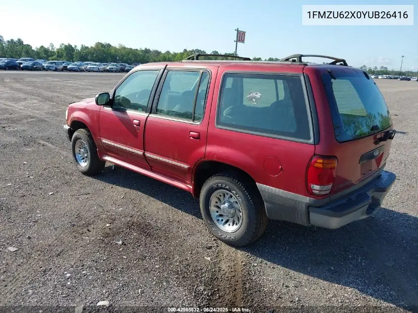 2000 Ford Explorer Xls VIN: 1FMZU62X0YUB26416 Lot: 42565532