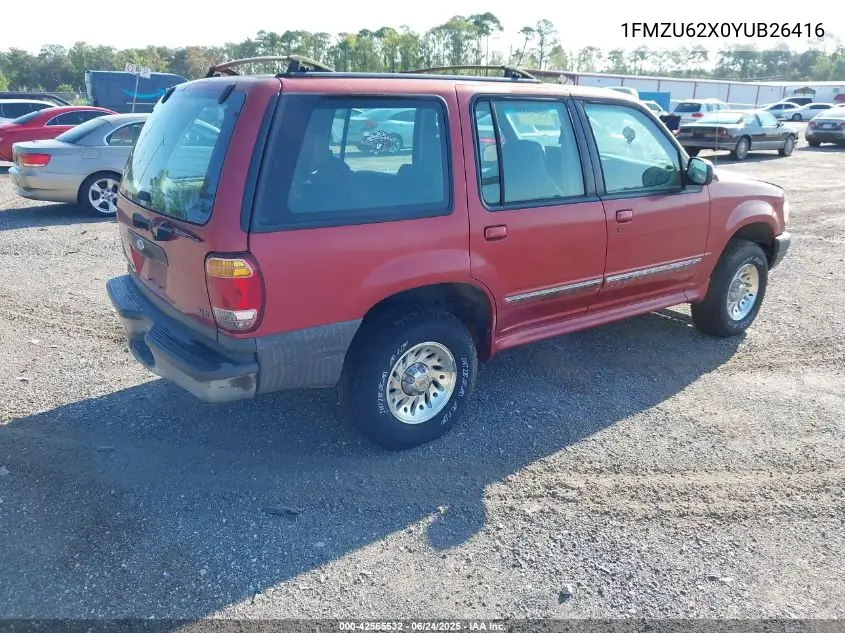 2000 Ford Explorer Xls VIN: 1FMZU62X0YUB26416 Lot: 42565532