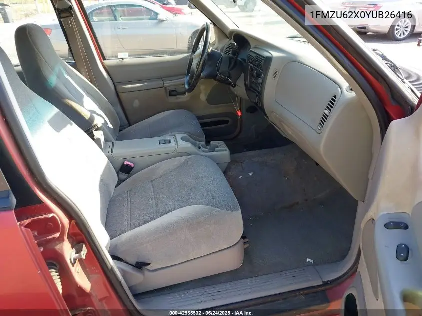 2000 Ford Explorer Xls VIN: 1FMZU62X0YUB26416 Lot: 42565532