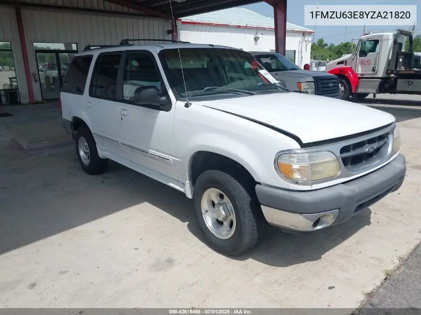 2000 Ford Explorer Xlt VIN: 1FMZU63E8YZA21820 Lot: 42619468
