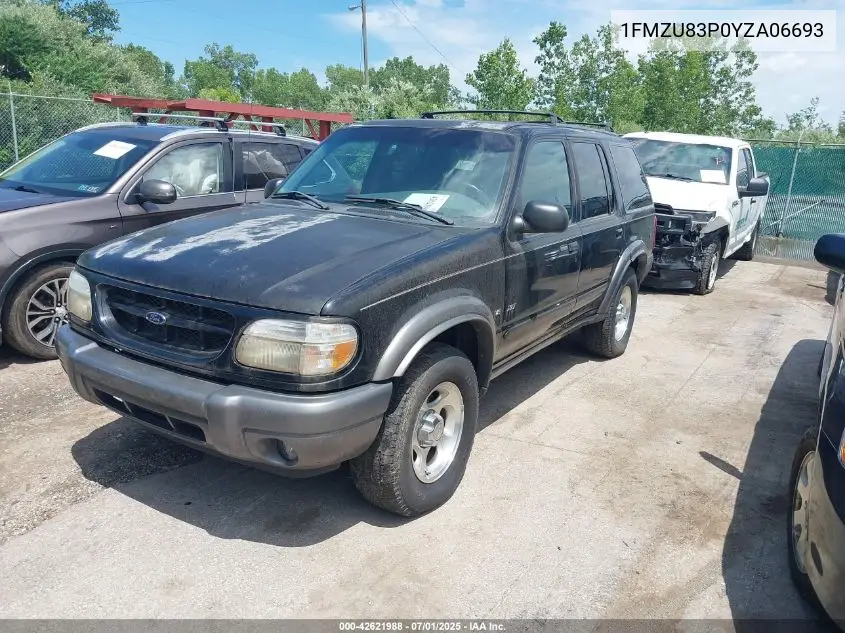 2000 Ford Explorer Xlt VIN: 1FMZU83P0YZA06693 Lot: 42621988