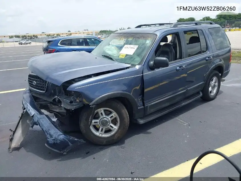 2002 Ford Explorer Xlt VIN: 1FMZU63W52ZB06260 Lot: 42627094