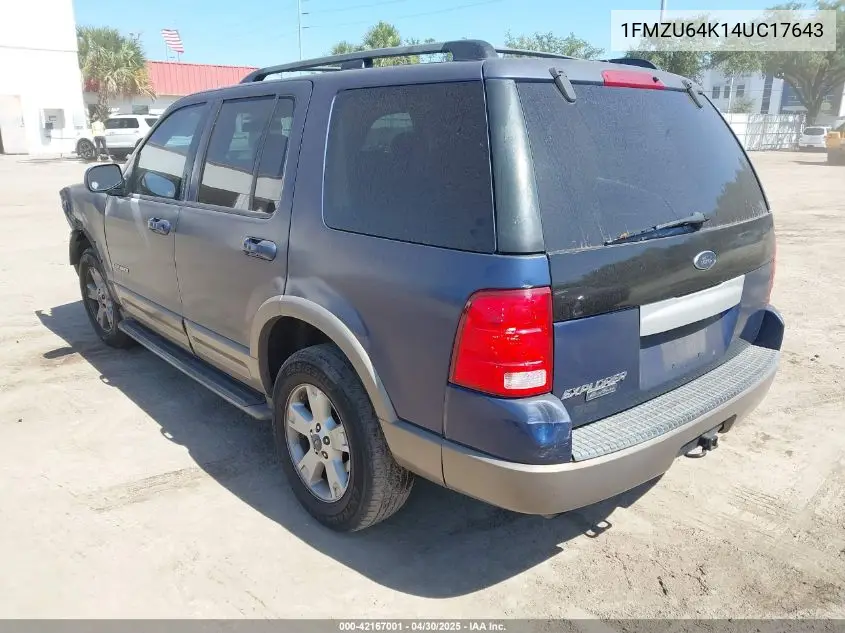 2004 Ford Explorer Eddie Bauer VIN: 1FMZU64K14UC17643 Lot: 42167001