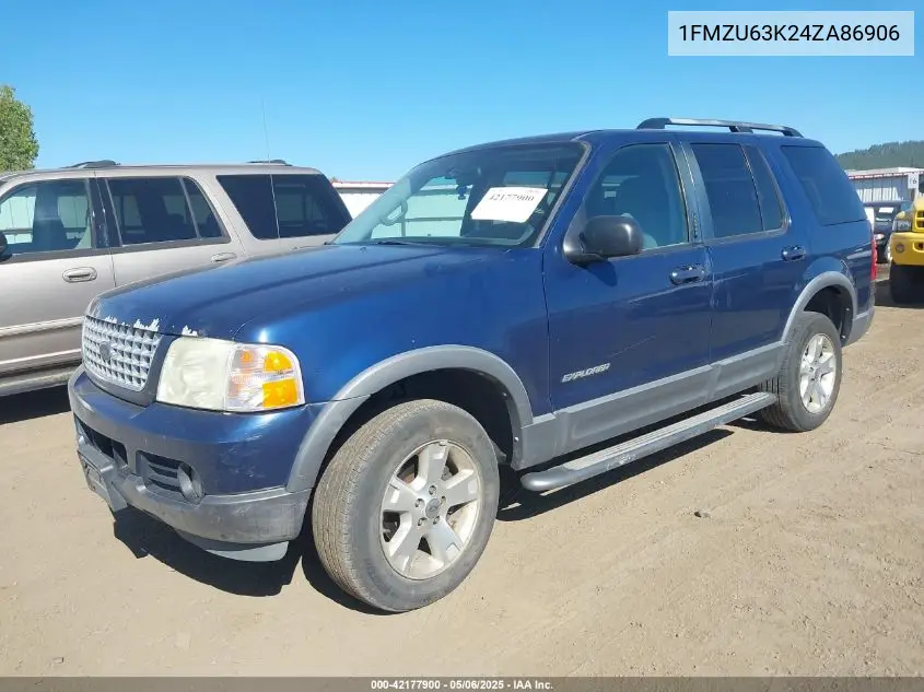 2004 Ford Explorer Xlt VIN: 1FMZU63K24ZA86906 Lot: 42177900