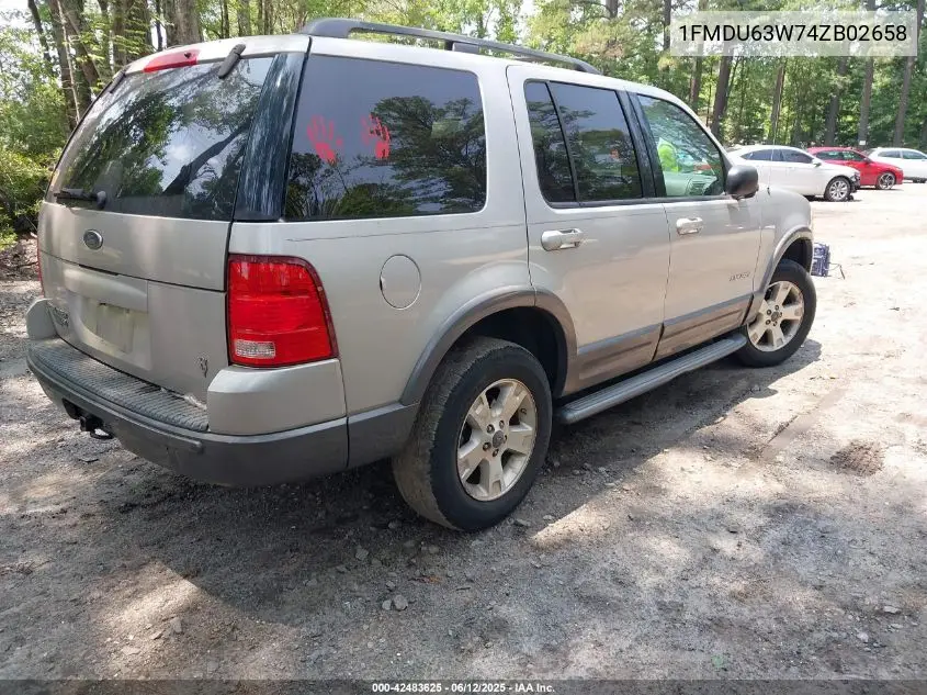 2004 Ford Explorer Xlt VIN: 1FMDU63W74ZB02658 Lot: 42483625