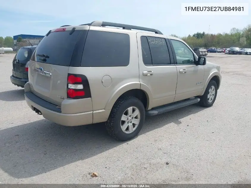 2007 Ford Explorer Xlt VIN: 1FMEU73E27UB84981 Lot: 42258868