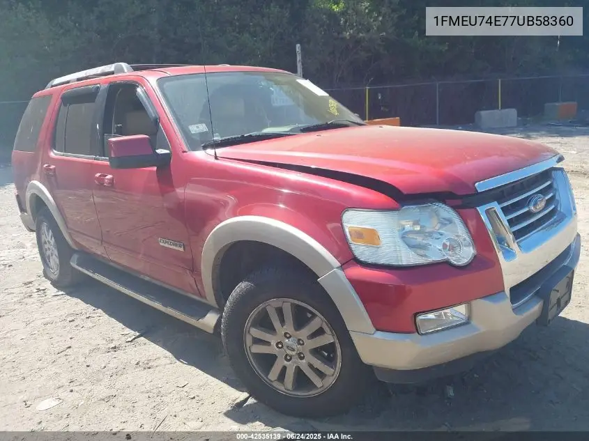 2007 Ford Explorer Eddie Bauer VIN: 1FMEU74E77UB58360 Lot: 42535139