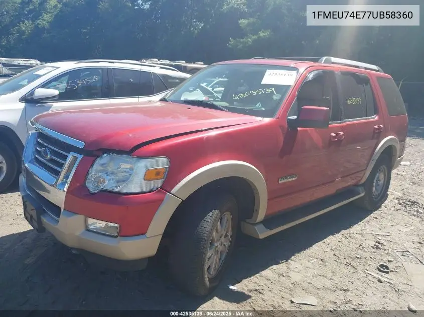 2007 Ford Explorer Eddie Bauer VIN: 1FMEU74E77UB58360 Lot: 42535139