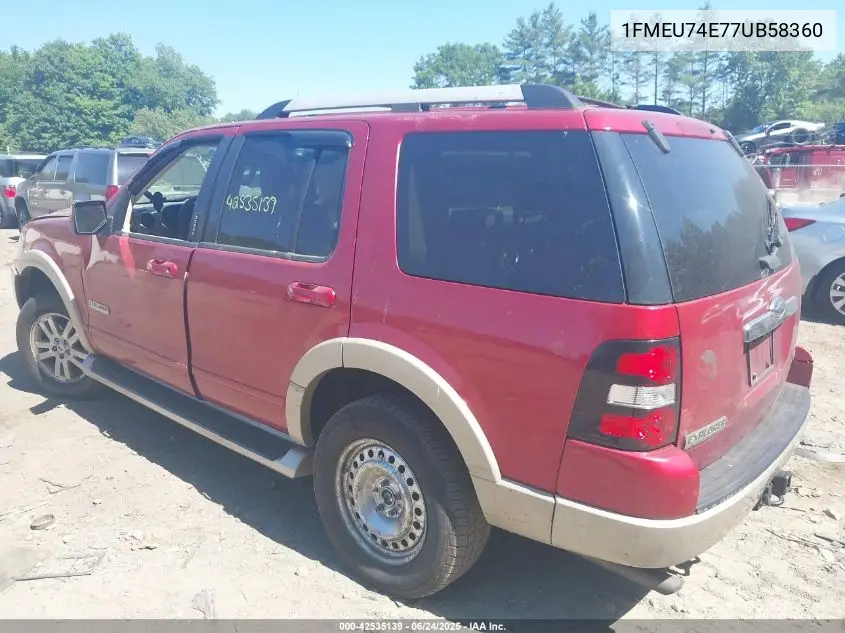 2007 Ford Explorer Eddie Bauer VIN: 1FMEU74E77UB58360 Lot: 42535139