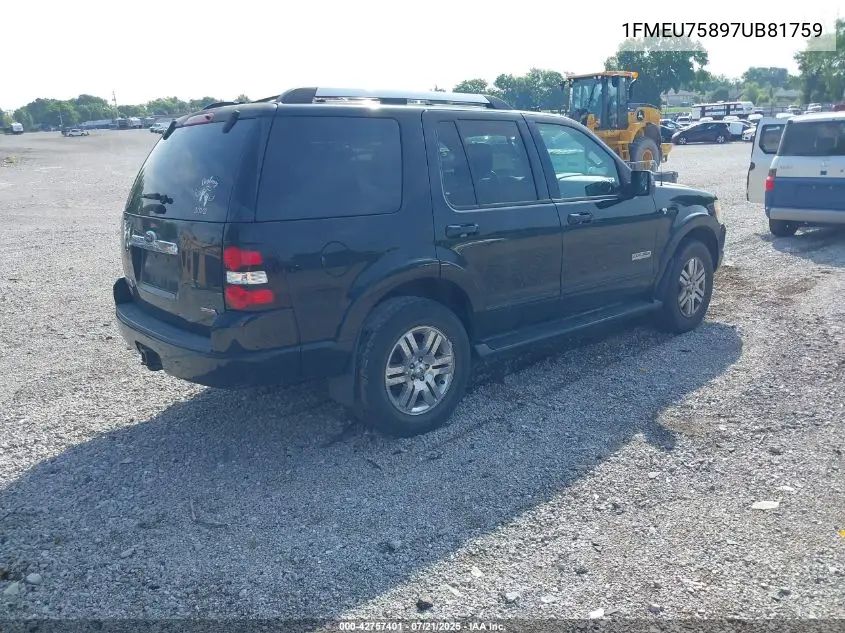 2007 Ford Explorer Limited VIN: 1FMEU75897UB81759 Lot: 42757401