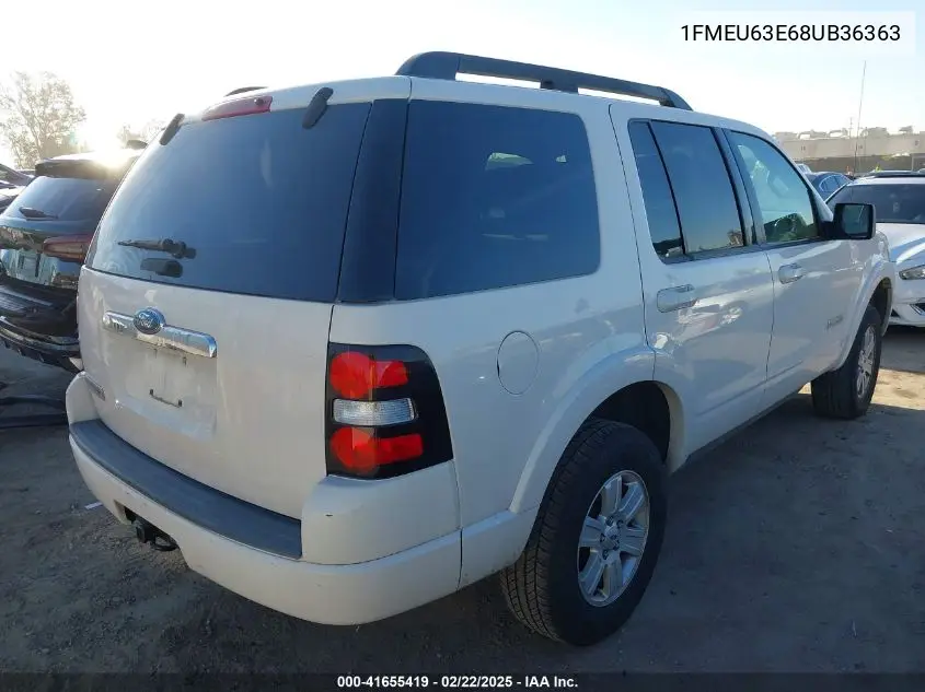 2008 Ford Explorer Xlt VIN: 1FMEU63E68UB36363 Lot: 41655419
