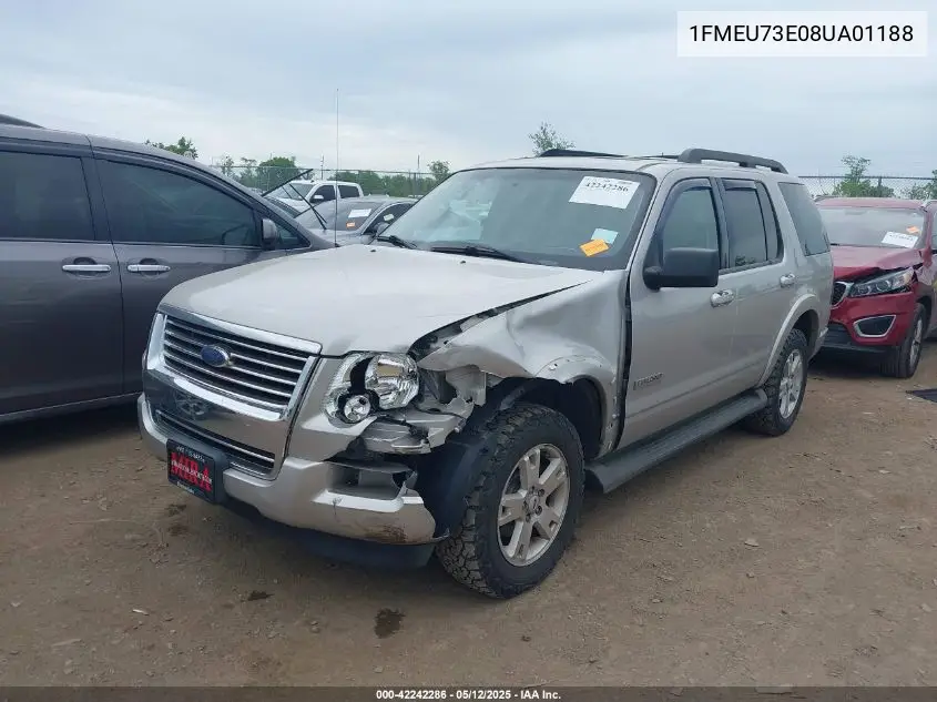2008 Ford Explorer Xlt VIN: 1FMEU73E08UA01188 Lot: 42242286