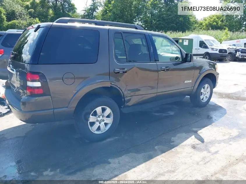 2008 Ford Explorer Xlt VIN: 1FMEU73E08UA26690 Lot: 42587625