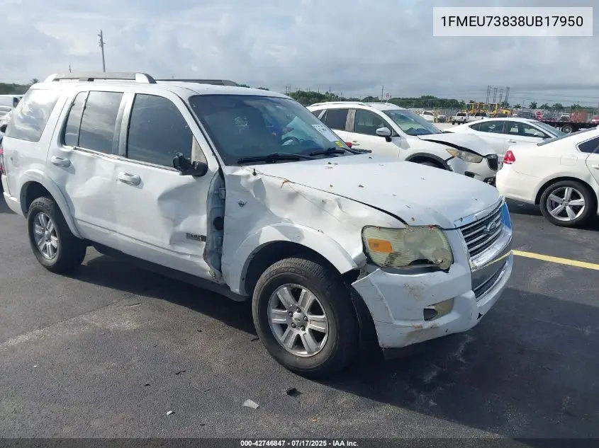 2008 Ford Explorer Xlt VIN: 1FMEU73838UB17950 Lot: 42746847