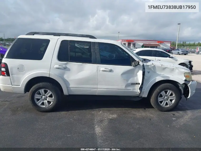 2008 Ford Explorer Xlt VIN: 1FMEU73838UB17950 Lot: 42746847