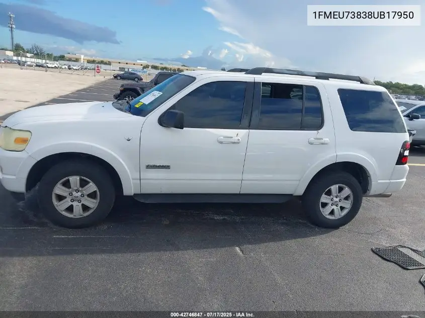 2008 Ford Explorer Xlt VIN: 1FMEU73838UB17950 Lot: 42746847