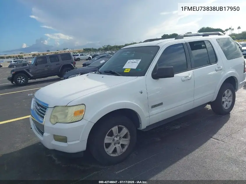 2008 Ford Explorer Xlt VIN: 1FMEU73838UB17950 Lot: 42746847