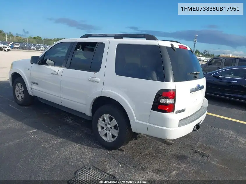 2008 Ford Explorer Xlt VIN: 1FMEU73838UB17950 Lot: 42746847