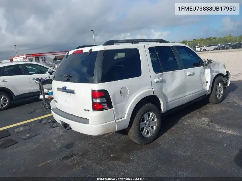 2008 Ford Explorer Xlt VIN: 1FMEU73838UB17950 Lot: 42746847