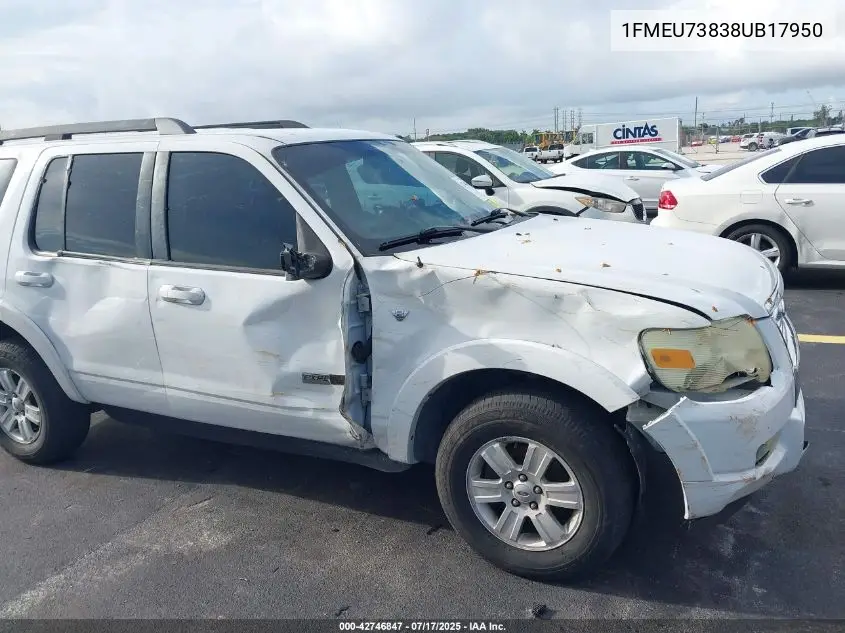 2008 Ford Explorer Xlt VIN: 1FMEU73838UB17950 Lot: 42746847