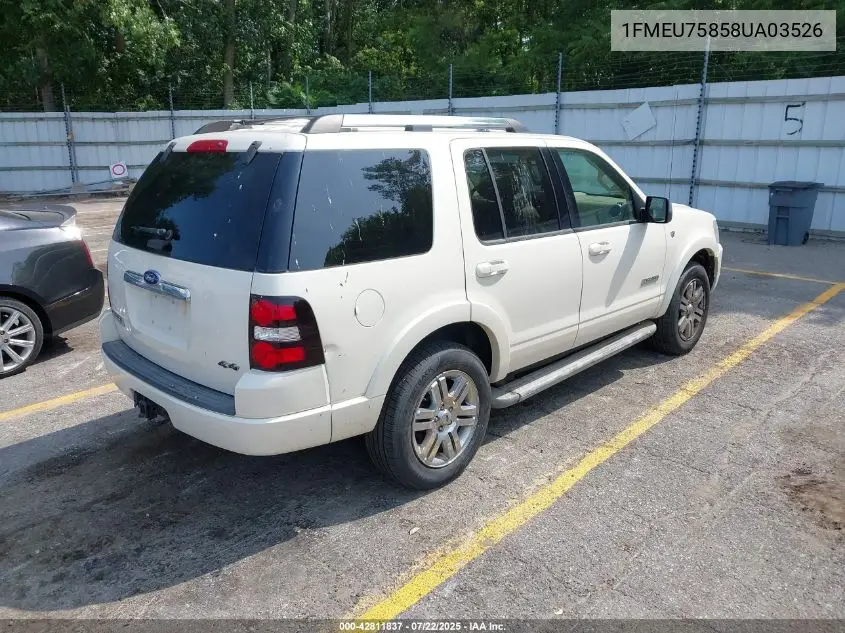 2008 Ford Explorer Limited VIN: 1FMEU75858UA03526 Lot: 42811837