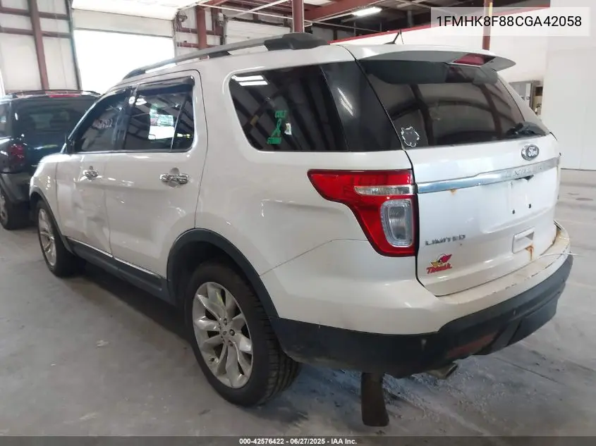 2012 Ford Explorer Limited VIN: 1FMHK8F88CGA42058 Lot: 42576422