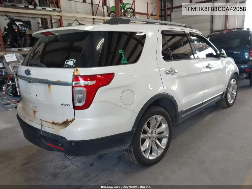2012 Ford Explorer Limited VIN: 1FMHK8F88CGA42058 Lot: 42576422