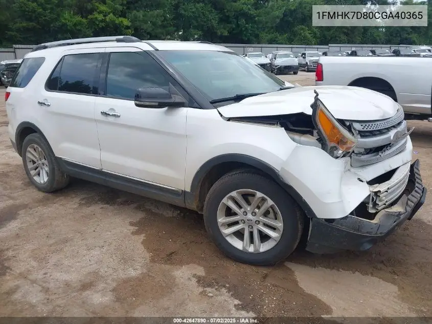 2012 Ford Explorer Xlt VIN: 1FMHK7D80CGA40365 Lot: 42647890