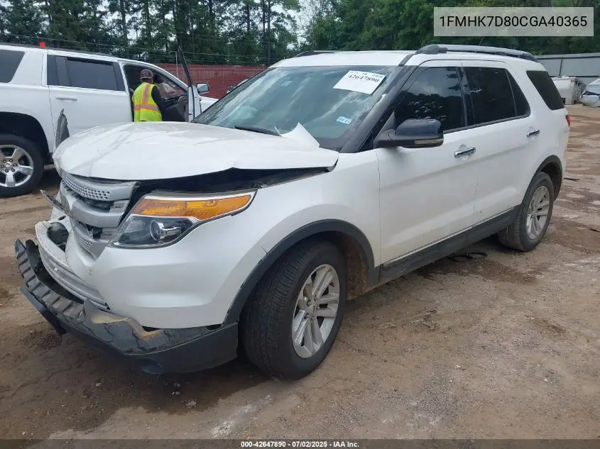 2012 Ford Explorer Xlt VIN: 1FMHK7D80CGA40365 Lot: 42647890