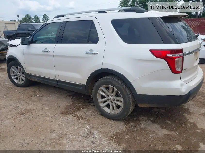 2012 Ford Explorer Xlt VIN: 1FMHK7D80CGA40365 Lot: 42647890